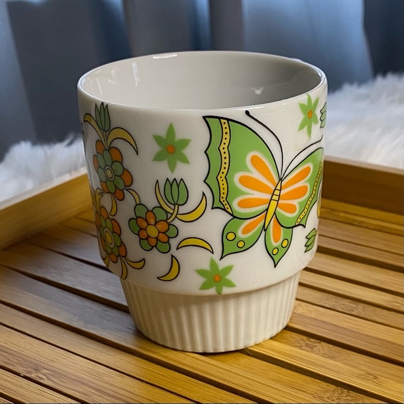 Mid Century Mug Butterflies Green, Yellow & Orange